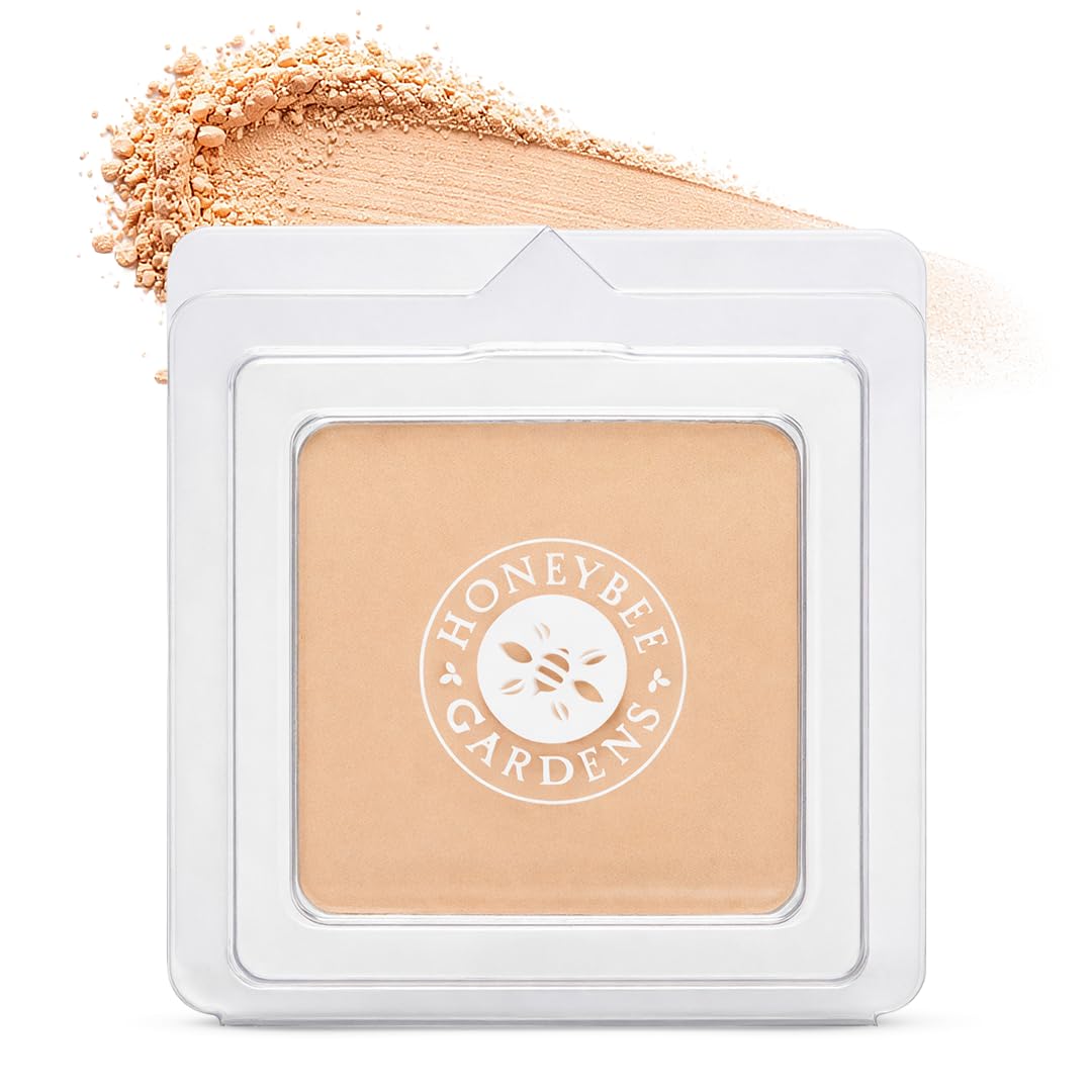 Honeybee Gardens front view of pressed powder pan showing shade and pan detail, travel-friendly benefit