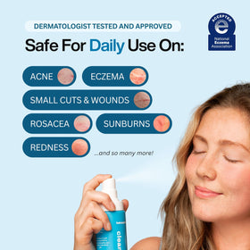 Honeydew Labs spray applied to face to soothe redness