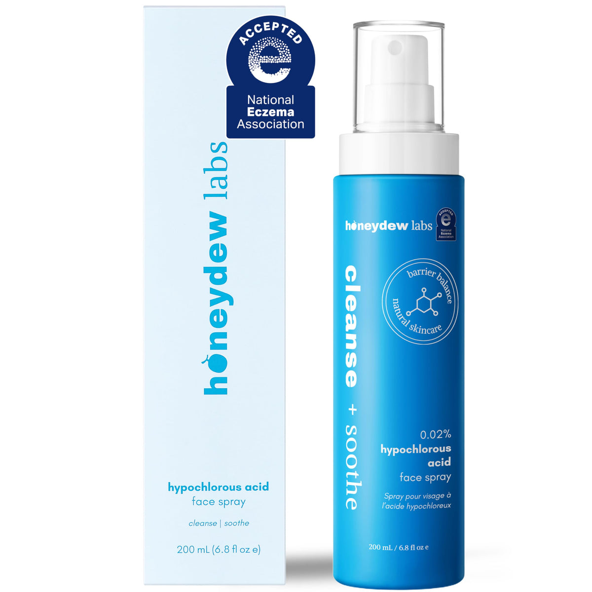 Honeydew Labs front packaging showing HOCl spray and calming benefit