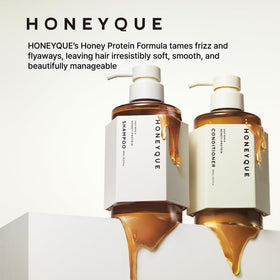 HONEYQUE conditioner on hand demonstrating easy application