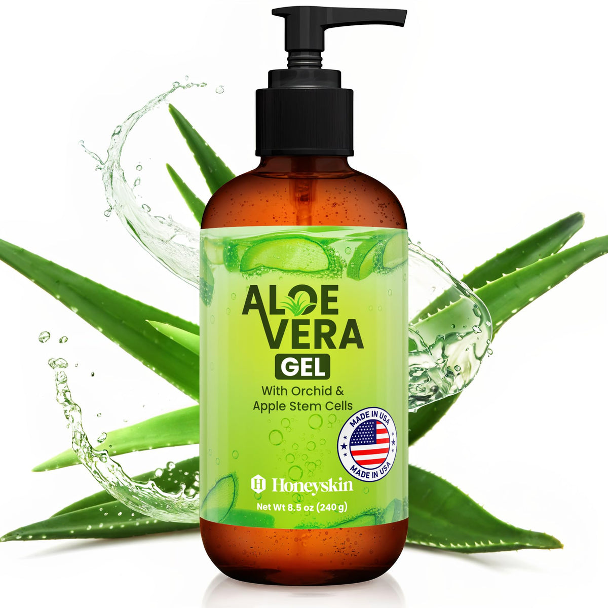 Honeyskin front packaging showing 8 fl oz bottle and clear gel for instant cooling