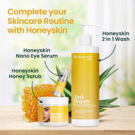 Honeyskin 4oz bottle next to everyday items to show scale