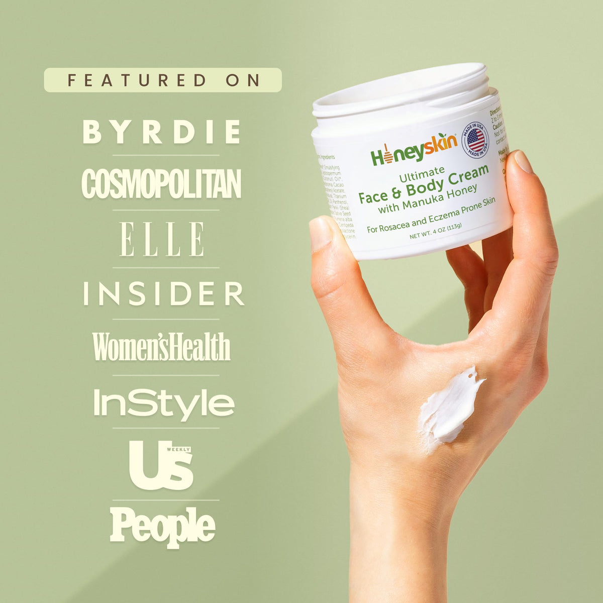 Honeyskin cream applied to elbow demonstrating targeted relief for dry skin