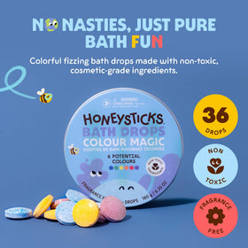 Honeysticks three tablets closeup highlighting texture and safe, food-grade colors