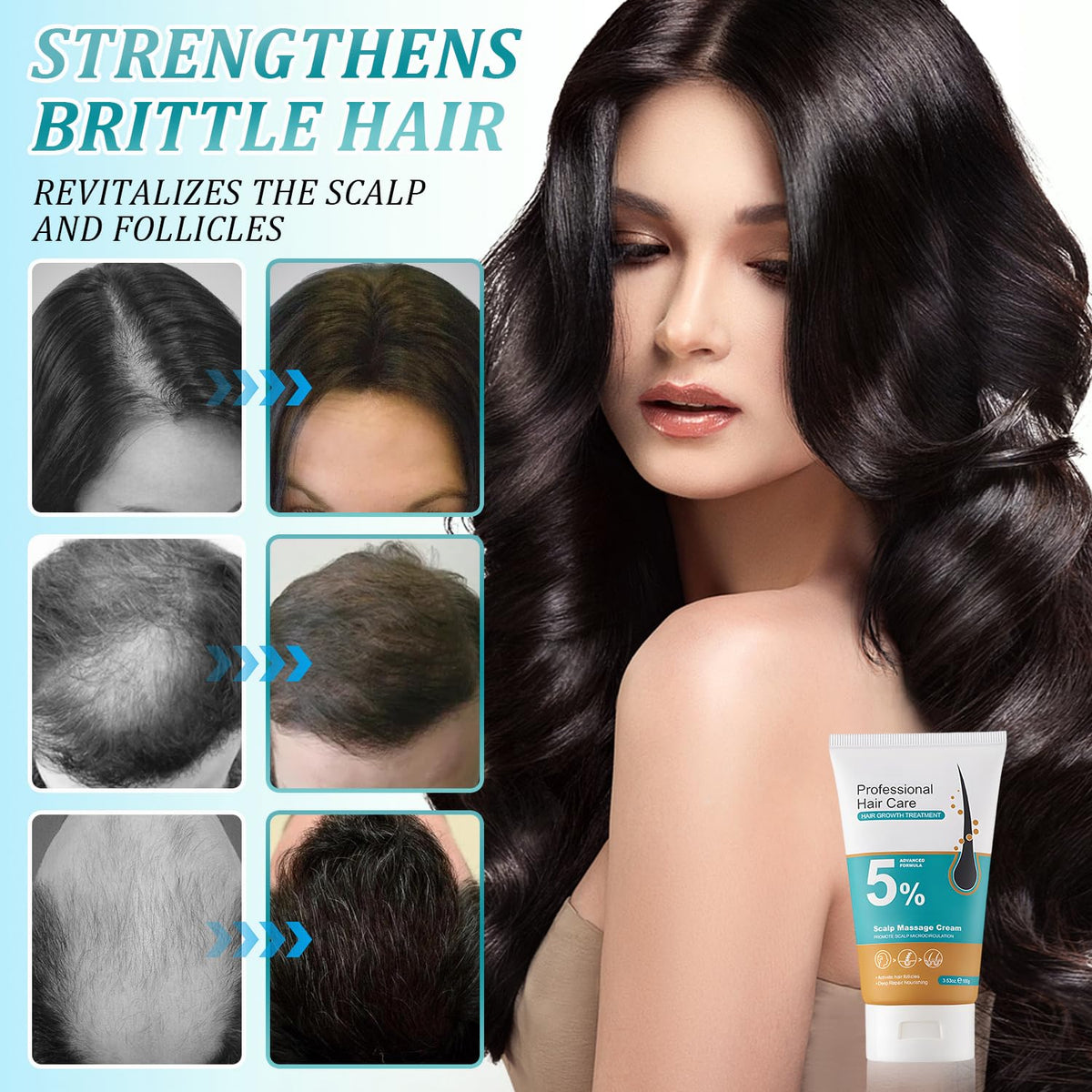 HONGYUNDA cream massaged into scalp demonstrating better nutrient delivery