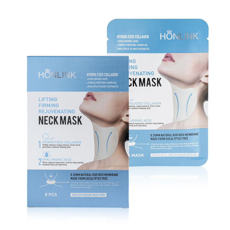 HONLINK front packaging showing eight individual neck masks and benefits