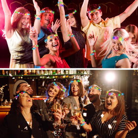 HONLYNE group wearing crowns at party showing unified glowing look