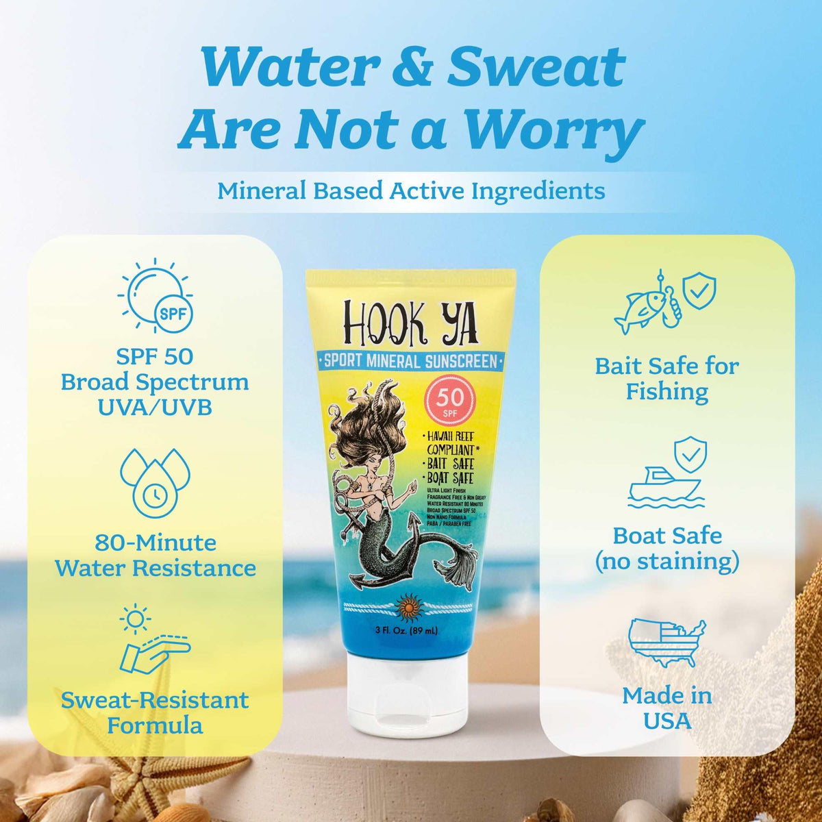 Hook'Ya product label with ingredients and made in USA assurance