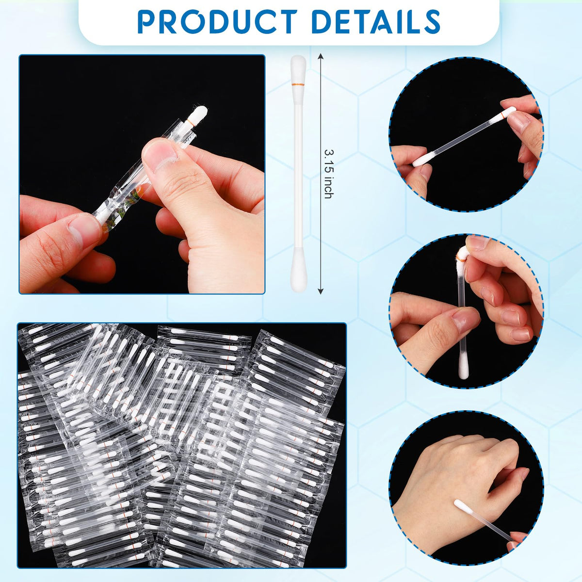 Hoolerry close-up of single swab tip with solution for precise cleaning