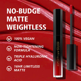 HOOMUSS lips in studio model showcases long-lasting matte finish