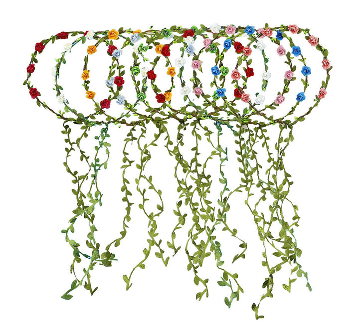 HOPEANT front view of ten multicolor floral crowns, perfect for coordinated events