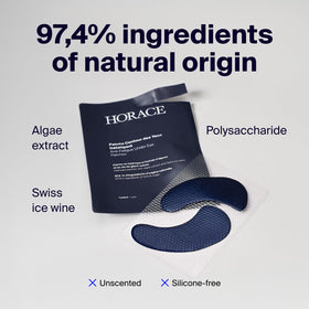 HORACE patches applied under eye demonstrating instant de-puffing