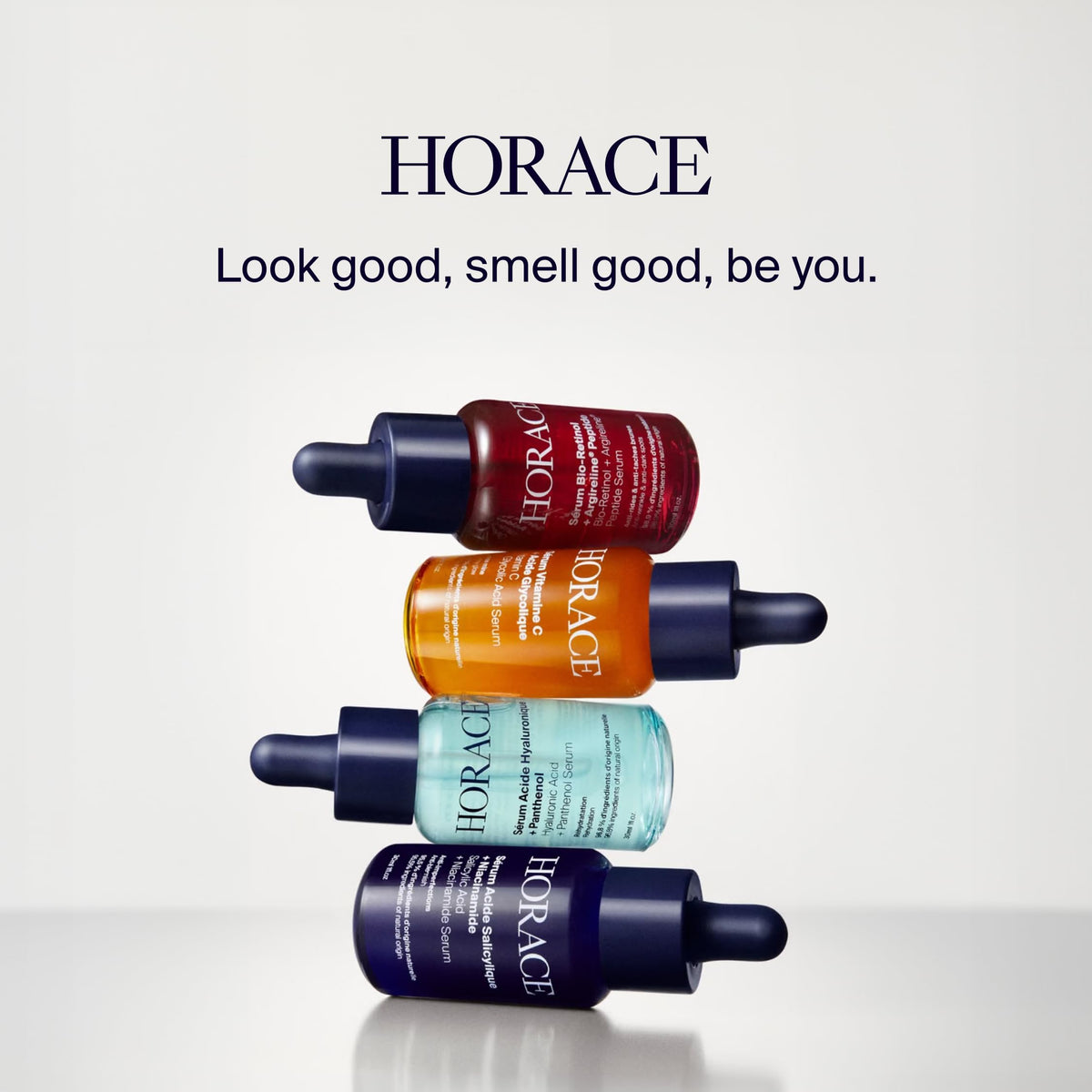 HORACE on bathroom shelf lifestyle shot illustrating simple daily skincare integration