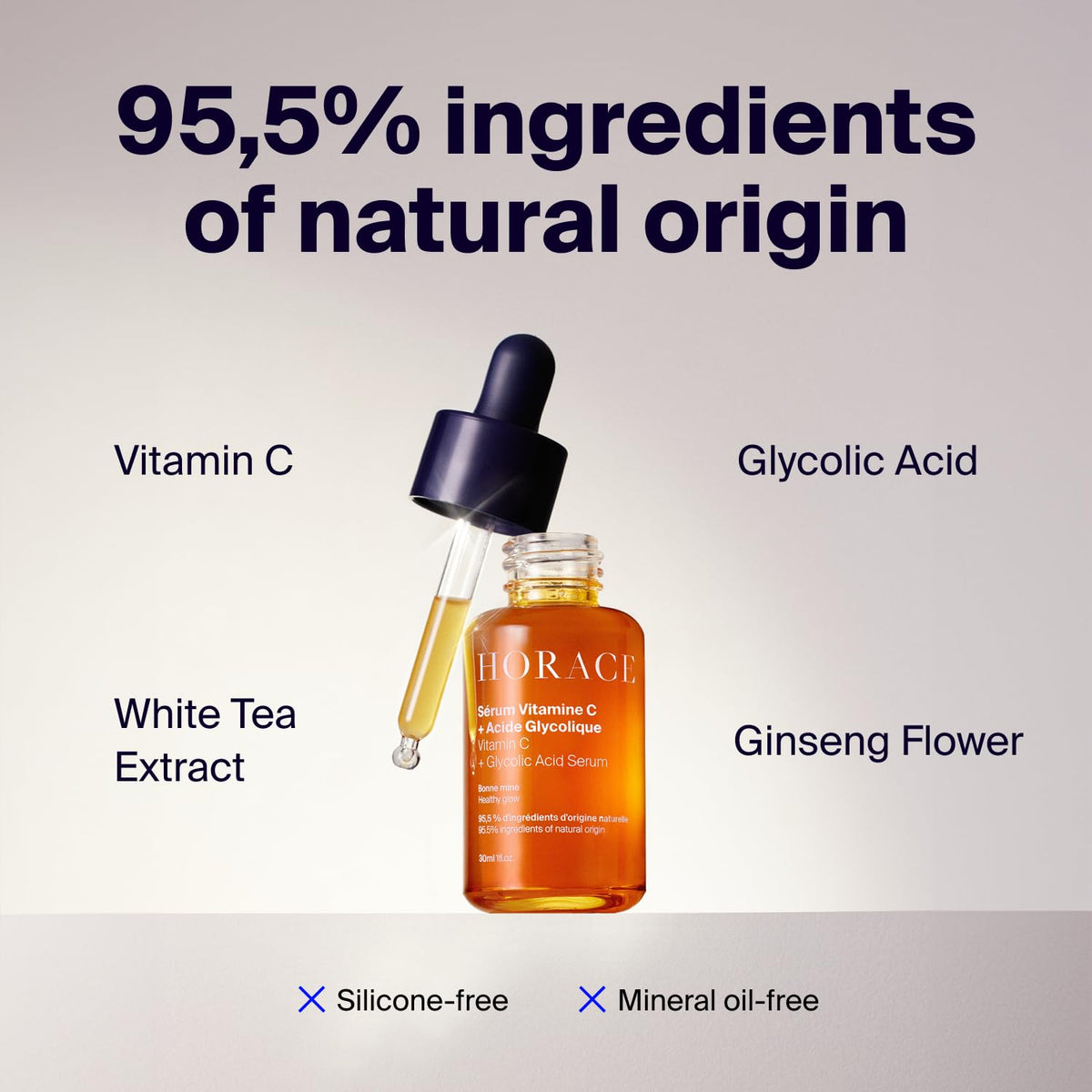 HORACE close-up texture drop showing lightweight absorbent serum for fast absorption