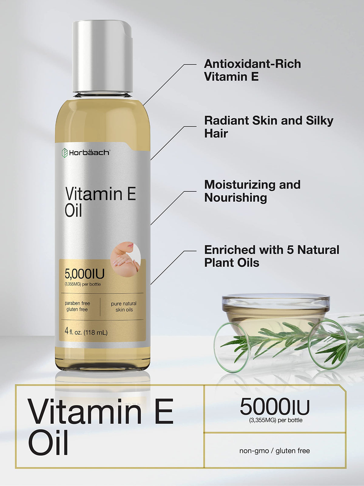 Close-up of Horbäach oil drops on skin, showing fast absorption and silky finish