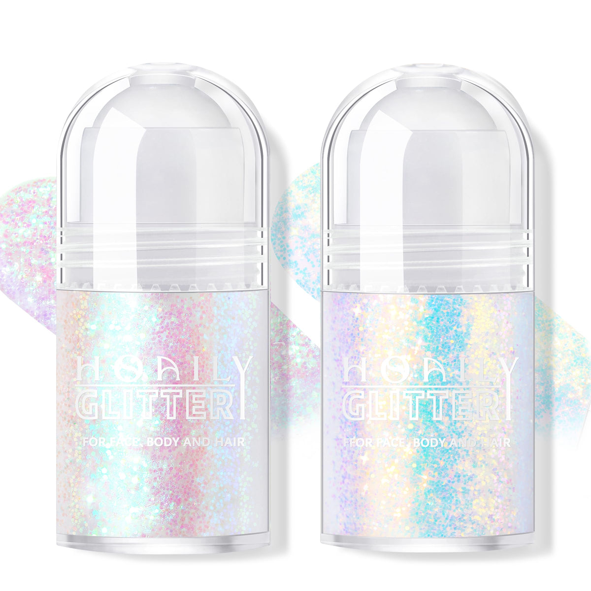 HOSAILY front packaging showing mermaid and sparkling blue glitter duo and portability benefit