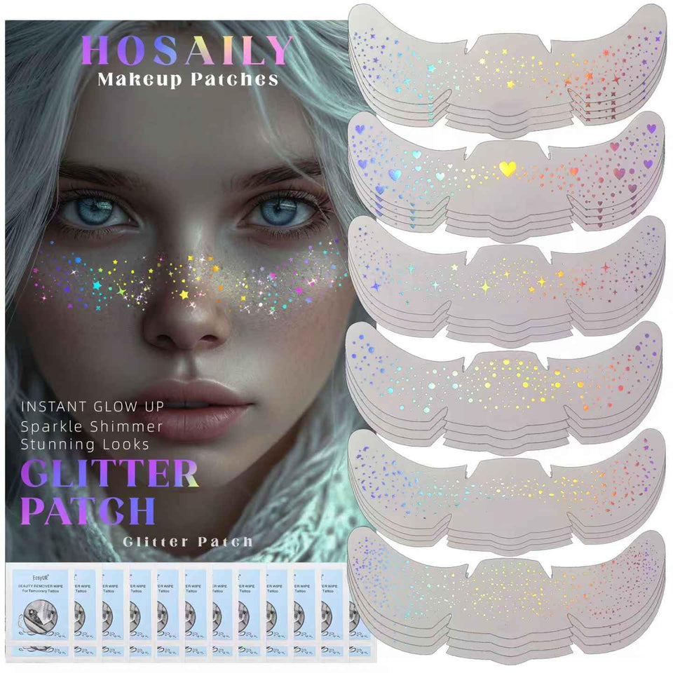 HOSAILY front packaging showing 24 glitter freckle tattoo stickers for instant festival sparkle