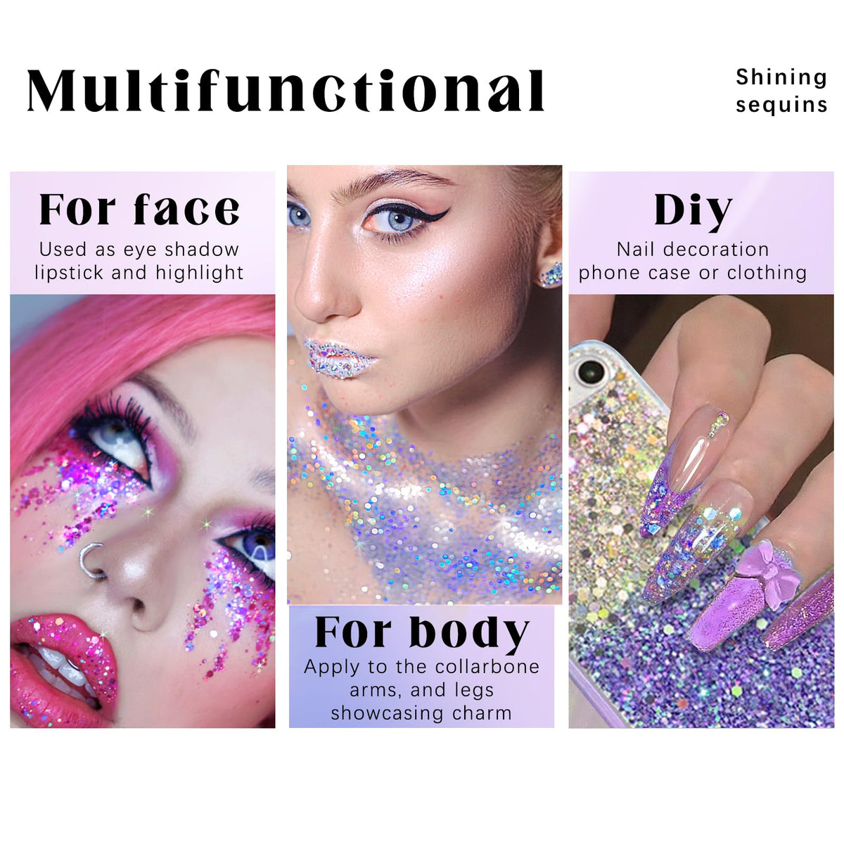HOSAILY glitter streak in hair parting showing festival-ready shine and easy touch-up