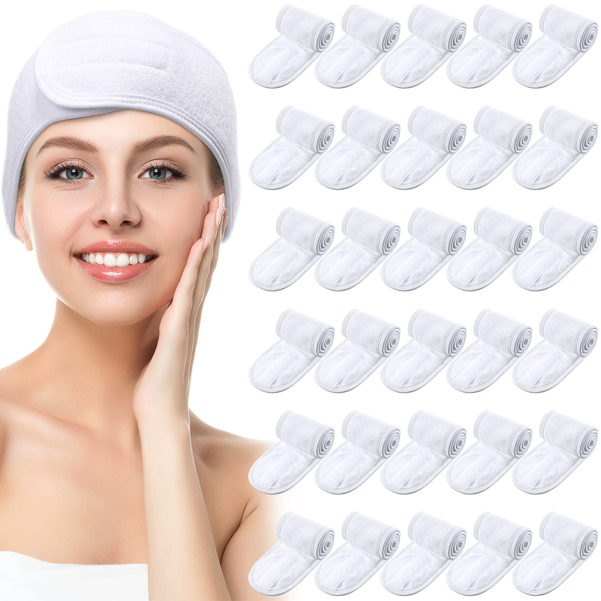Hoteam front packaging showing 30 white headbands, bulk convenience