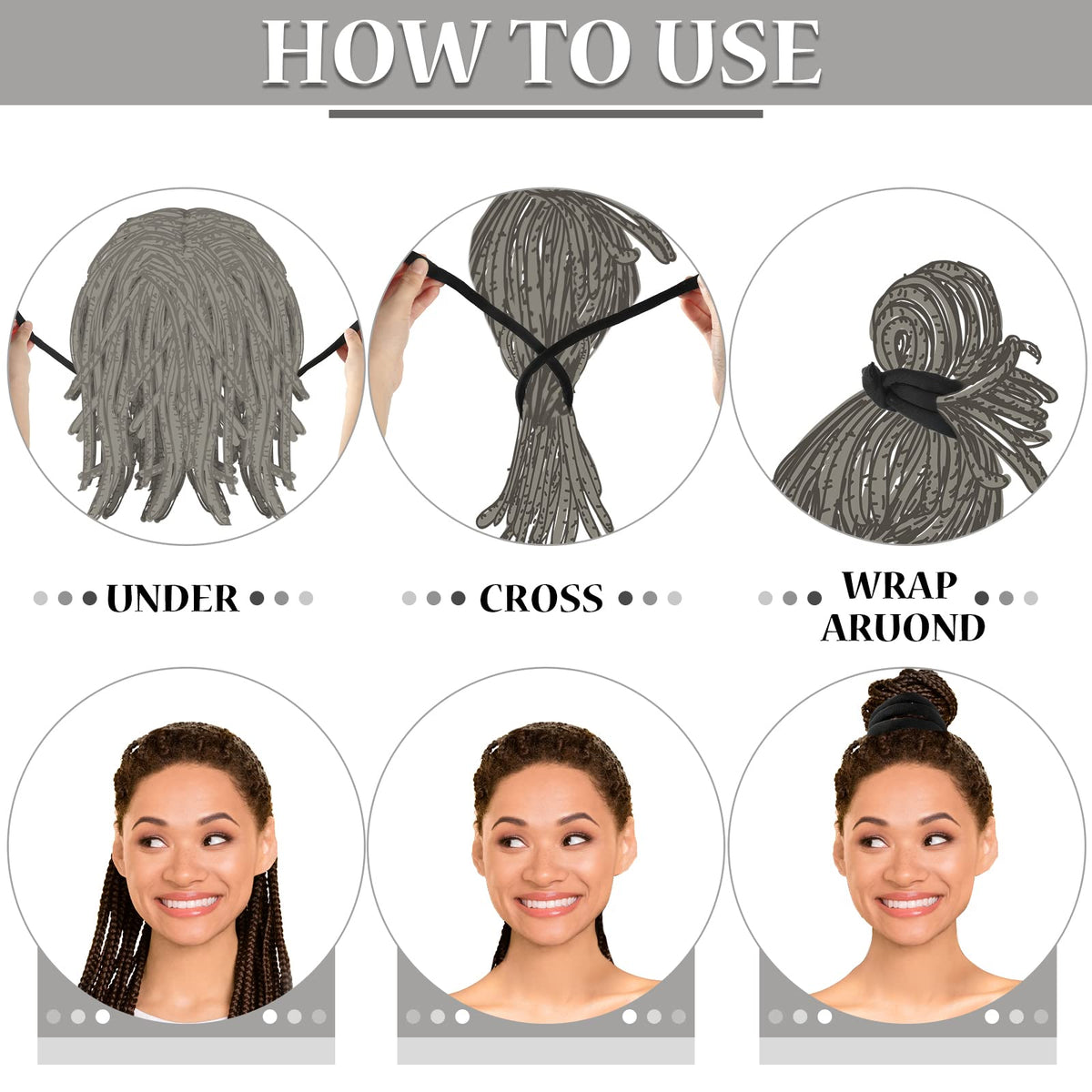 Hoteam tie wrapped around a ponytail demonstrating firm, adjustable hold