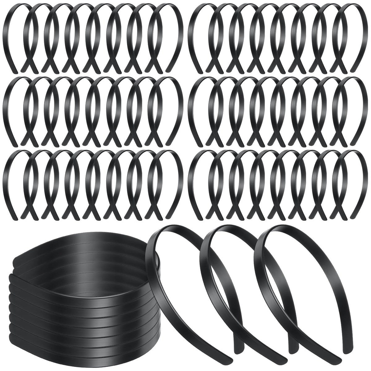 Hotop front pack showing 100 black headbands for easy event supplies