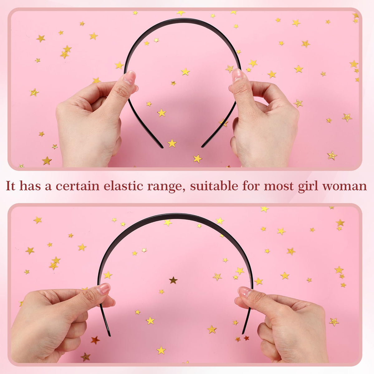 Hotop headband held in hand showing size and flexible, durable construction