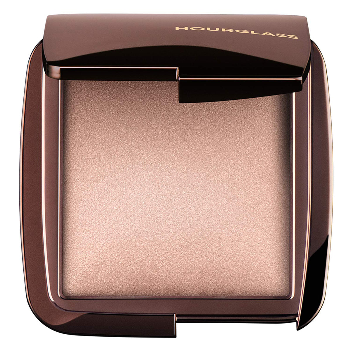Hourglass compact front view showing luminous finish for soft-focus glow