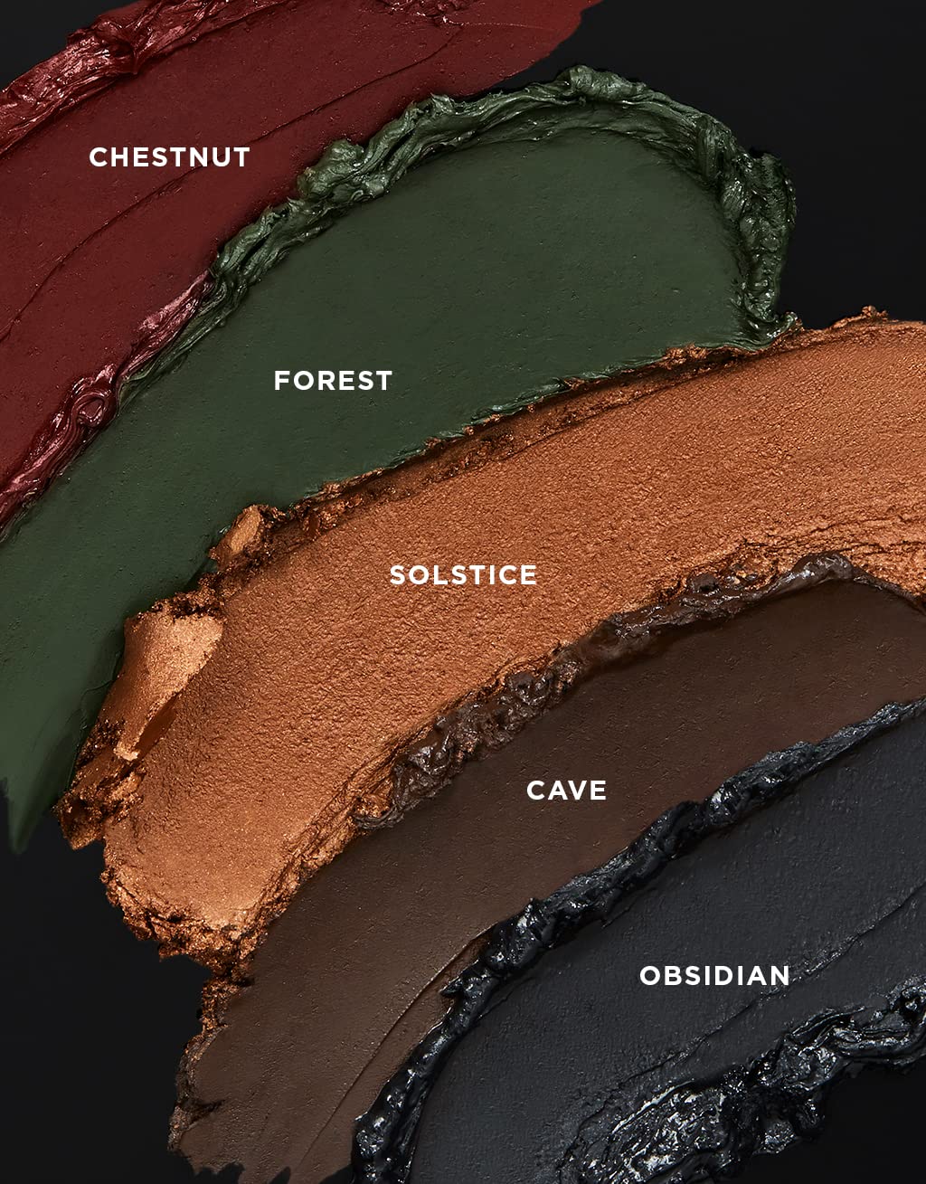 HOURGLASS Cave swatch among shades showing true matte color for versatile looks