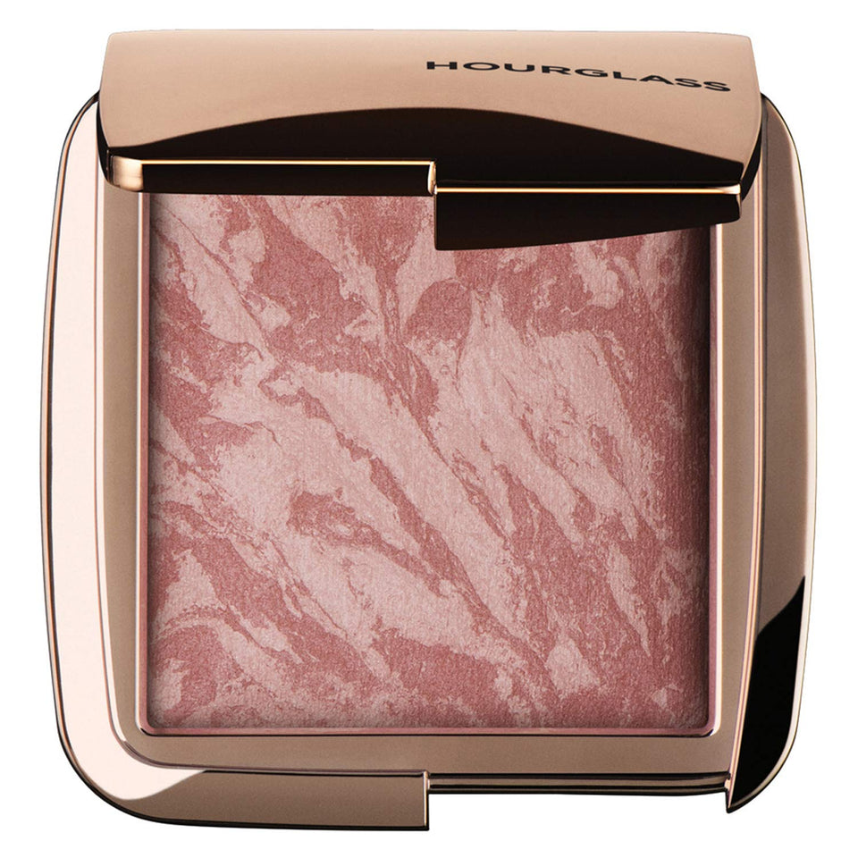 Hourglass compact front view showing Mood Exposure shade and sleek packaging for easy use