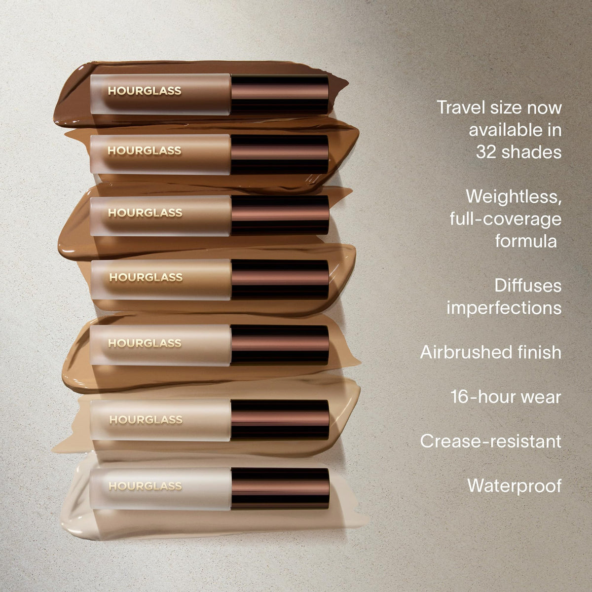 HOURGLASS concealer before and after swatch comparison, visible coverage benefit