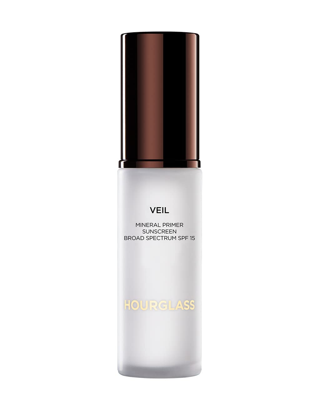 HOURGLASS front packaging of Veil Mineral Primer showing compact tube and brand benefits