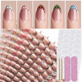 HPYFOI close-up of polka dot pattern and short almond shape, highlighting design detail