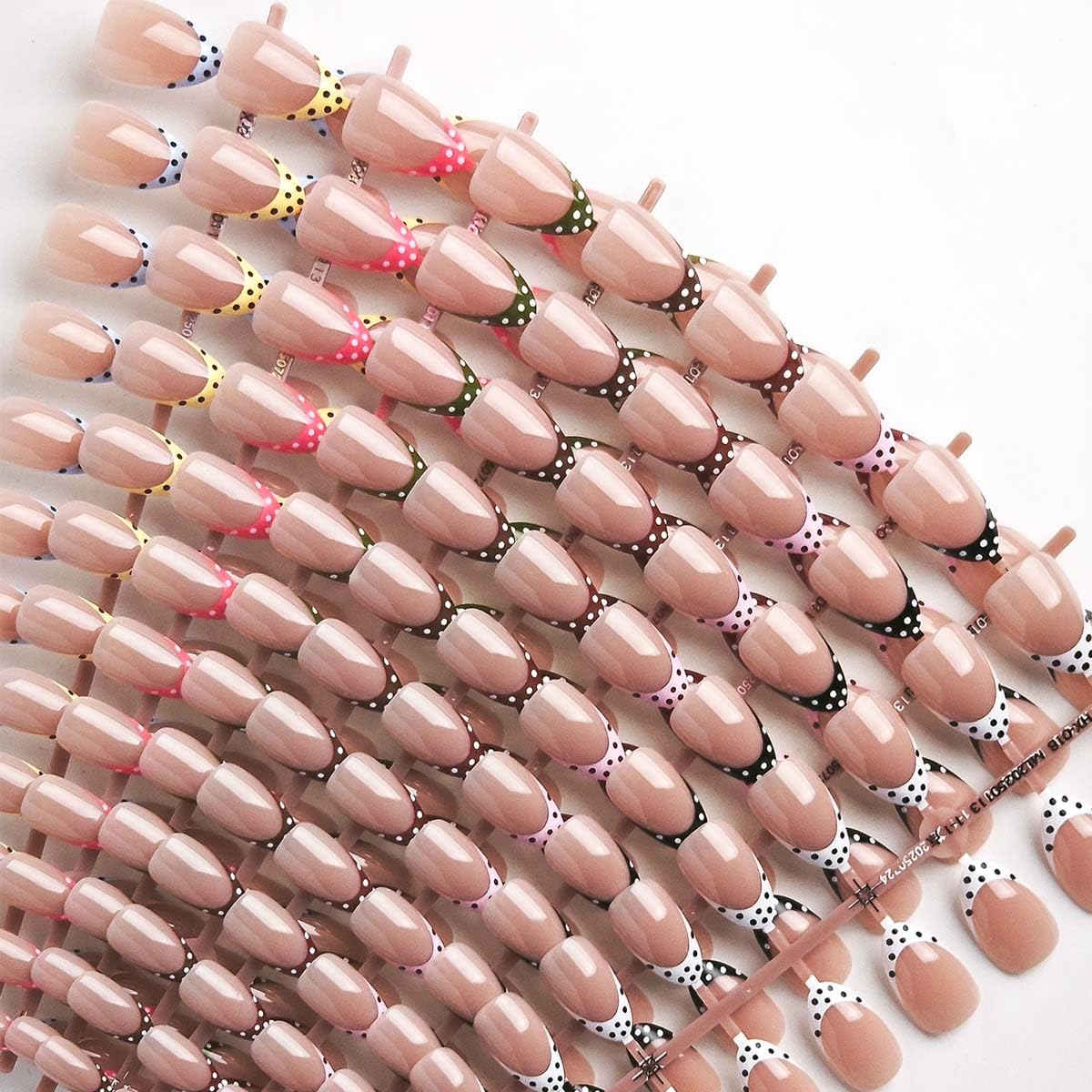 HPYFOI front packaging showing 216-piece polka dot French tip kit, convenient full set
