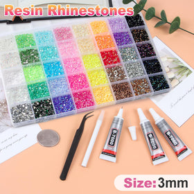 HRLbrc close-up of 3mm resin rhinestones highlighting AB-like coating and bright sparkle