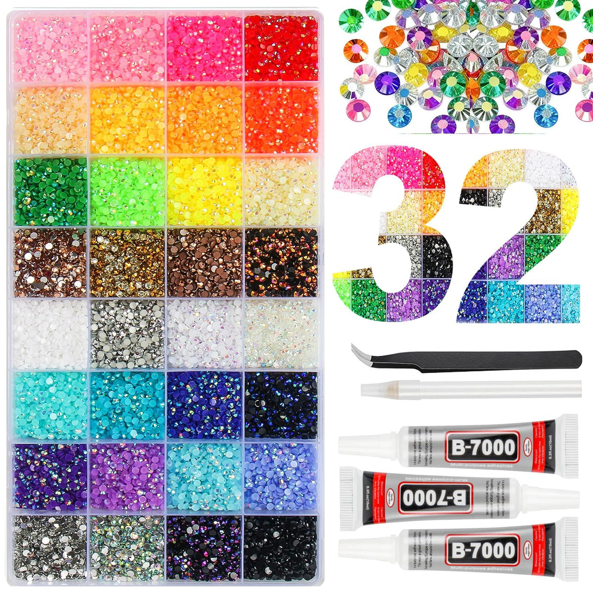 HRLbrc front packaging showing 32-grid gem organizer and included tools for easy crafting