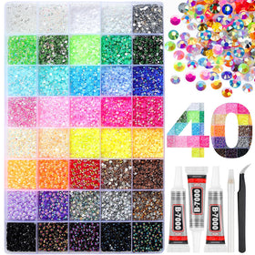 HRLbrc front view of 40-grid box with 50,000 rhinestones showing organized storage and convenience