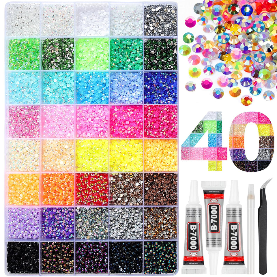 HRLbrc front view of 40-grid box with 50,000 rhinestones showing organized storage and convenience