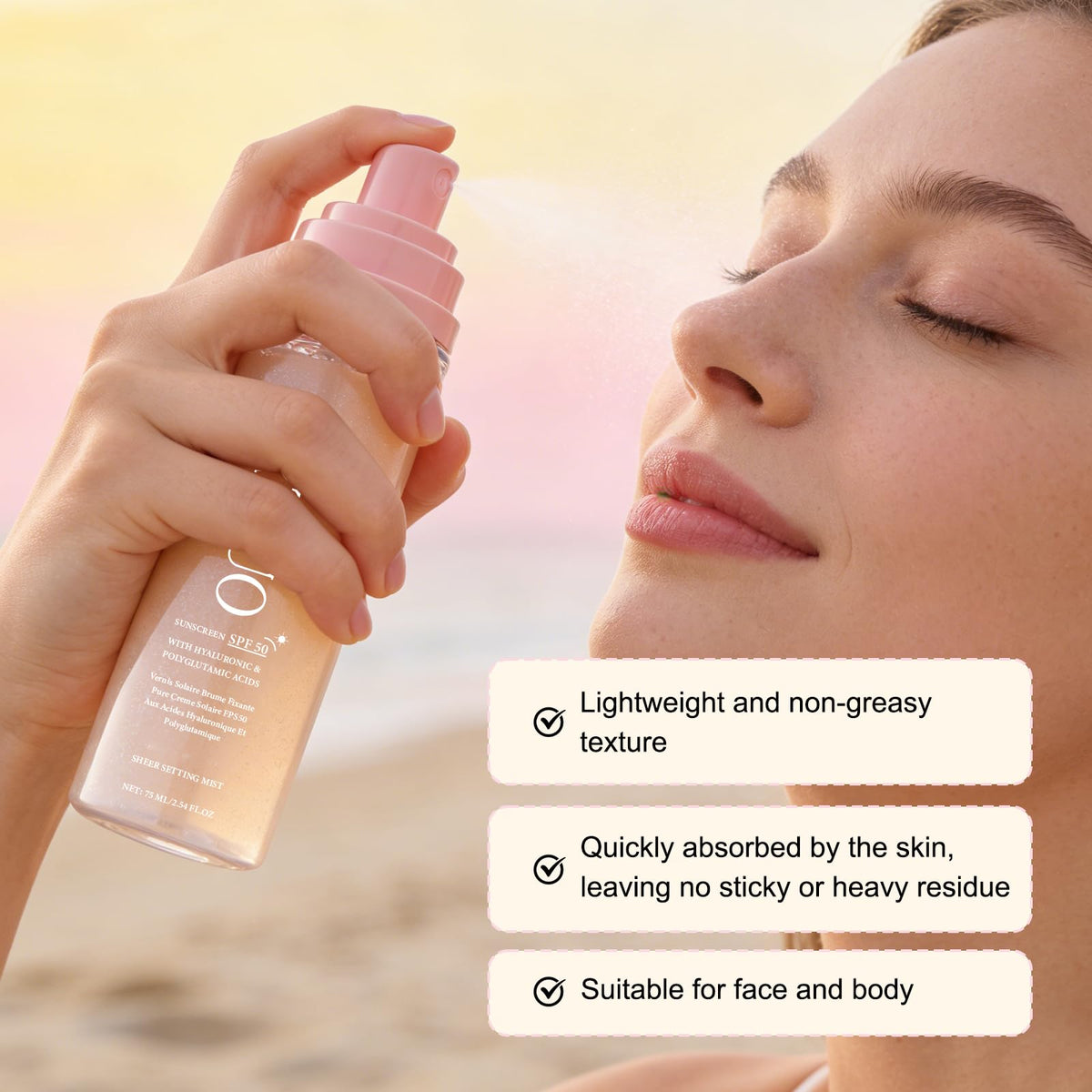 HRTTUO being applied over makeup preserving look and providing sun defense