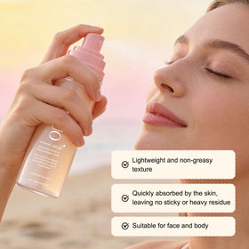 HRTTUO being applied over makeup preserving look and providing sun defense