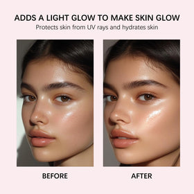 HRTTUO mist on shoulder and chest adding subtle shimmer and hydration