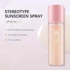 HRTTUO nozzle close-up releasing fine mist for even sunscreen coverage