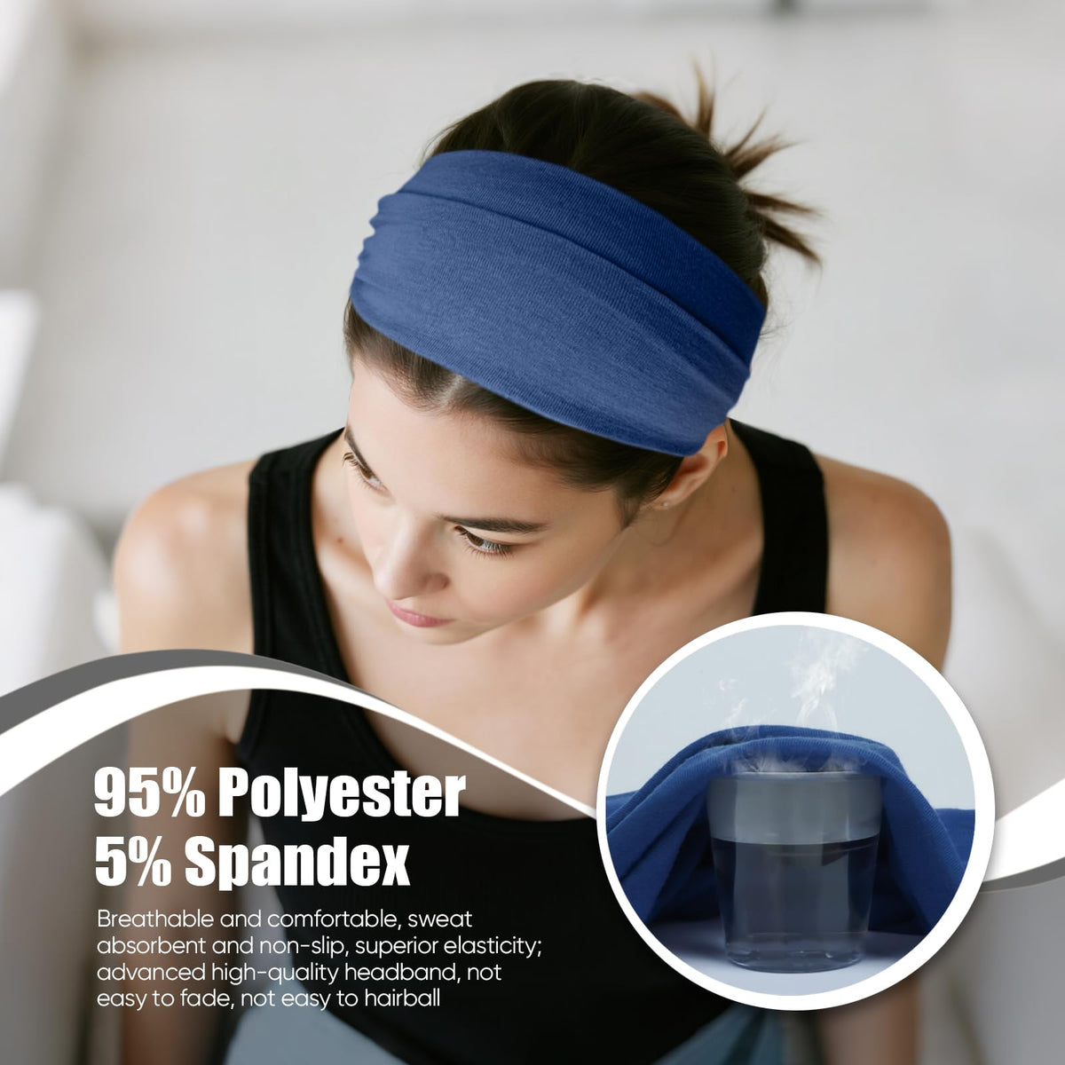 HSEM headband in use while running demonstrating secure non-slip hold and sweat control
