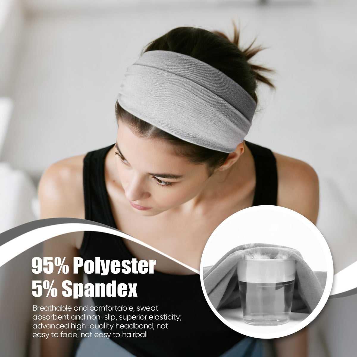 HSEM headband worn by runner keeping hair and sweat off face for focused exercise