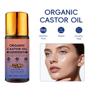 HTBGAA oil texture drop on fingertip, pure cold-pressed clarity benefit
