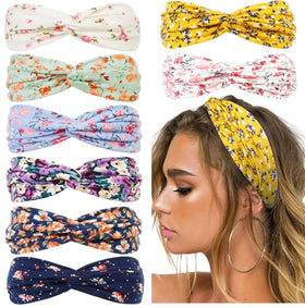 Huachi front view of 8-piece floral headband set showing variety and style