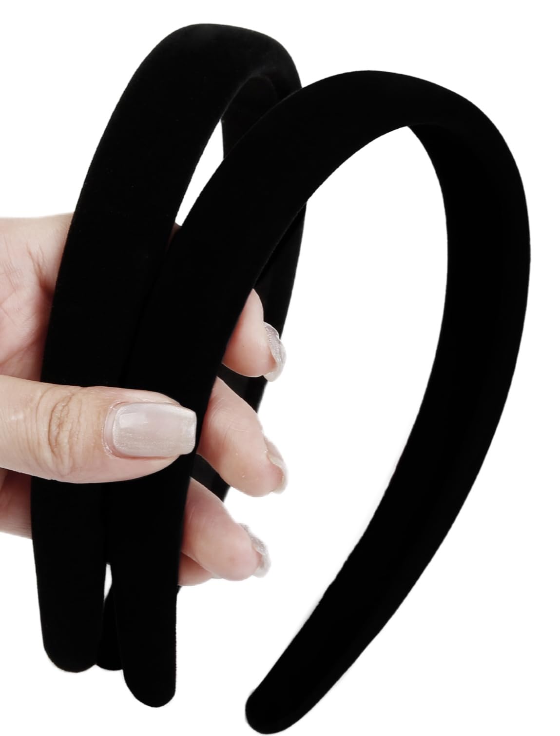 Huachi front view of black velvet headband showing clean profile and elegance