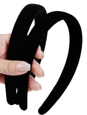 Huachi front view of black velvet headband showing clean profile and elegance