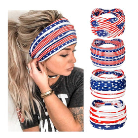 Huachi front pack of four patriotic headbands showing patterns and value