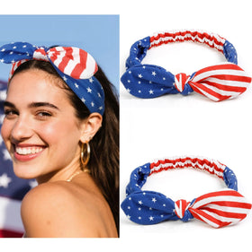 Huachi headbands front view showing patriotic bow and stars design for festive styling