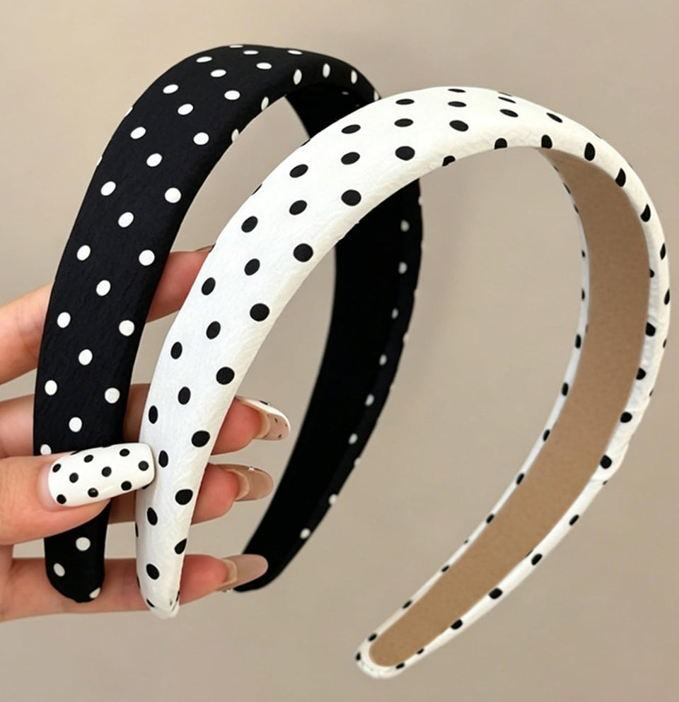 Huachi front packaging showing polka dot headbands and neat presentation benefits quick styling